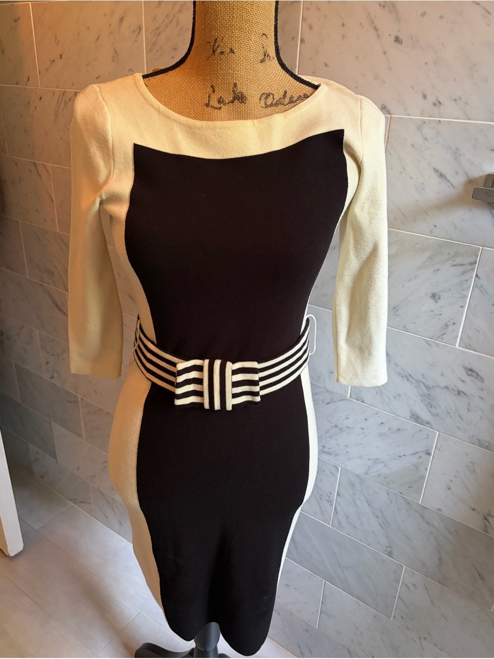 Vintage Milly for Bergdorf Goodman Cream Black Knit Dress Size P
